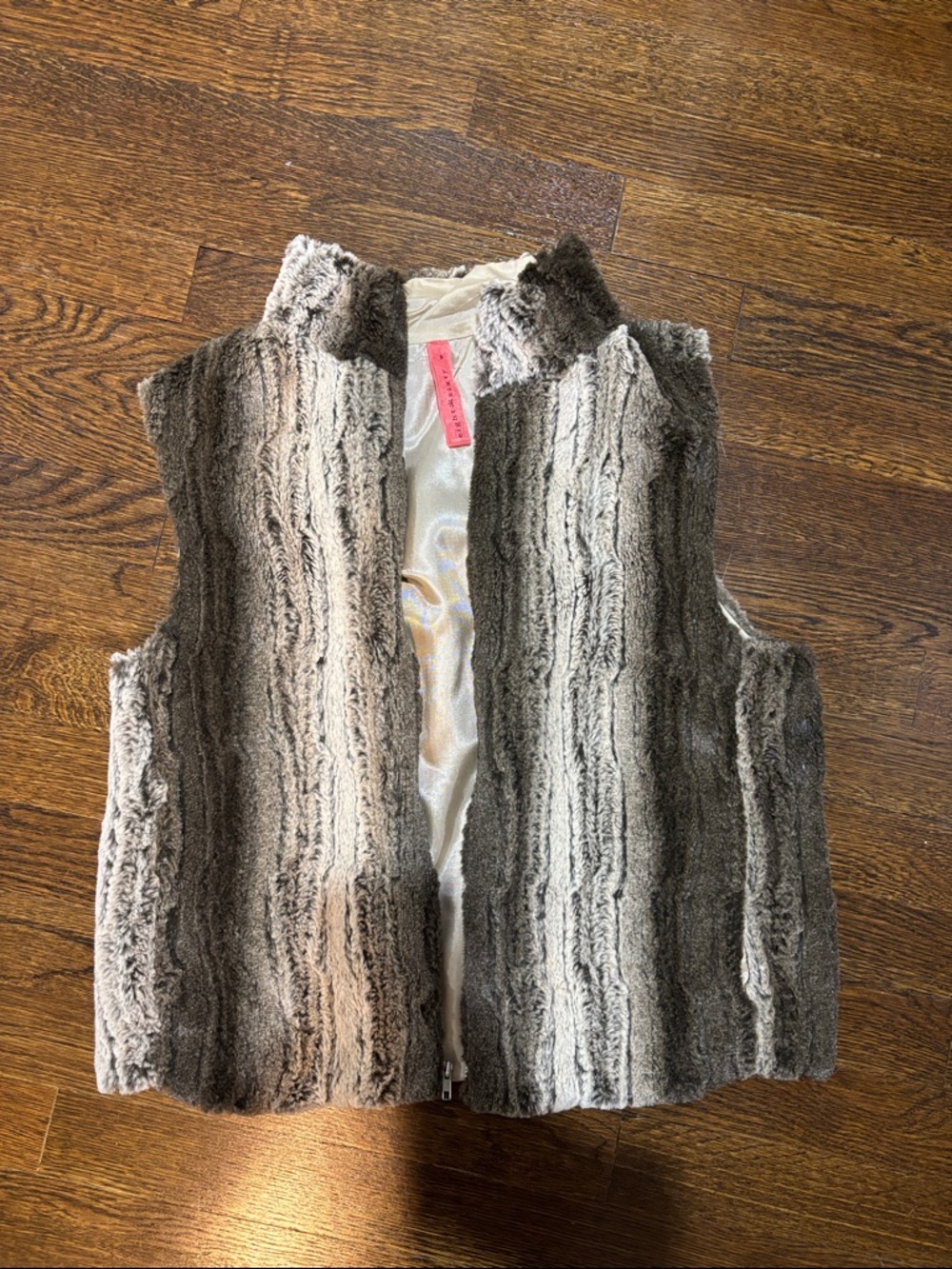Eight Sixty Striped Faux Fur Vest in Gray and Cream